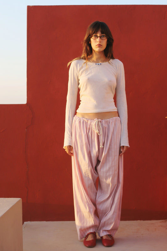 PANTALON JUNNY RAYURES ROSES